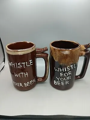 2 Vintage WHISTLE FOR YOUR BEER/WET YOUR WHISTLE Ceramic Beer Mugs W/ Whistle • $20