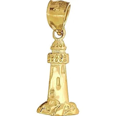 14K Gold Lighthouse Charm Nautical Guardian Sea Jewelry • £40.68