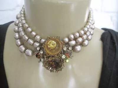 Miriam Haskell Classic Baroque Pearl Necklace 4 Strands Jeweled Center Piece A++ • $595