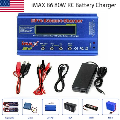 $33.95 • Buy Smart Fast Digital LCD Balance Charger For RC LiPo LiFe NiMh Battery IMAX B6 80W