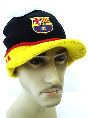 FC Barcelona Visor Beanie Black Yellow Soccer Sports Cap Hat New • $12.95
