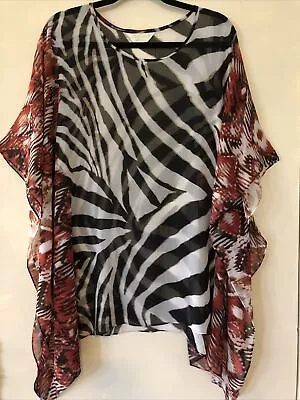 Pia Rossieri One Size Animal Print Semi Sheer 3Q Slv  Kaftan Tunic Top • $14.50