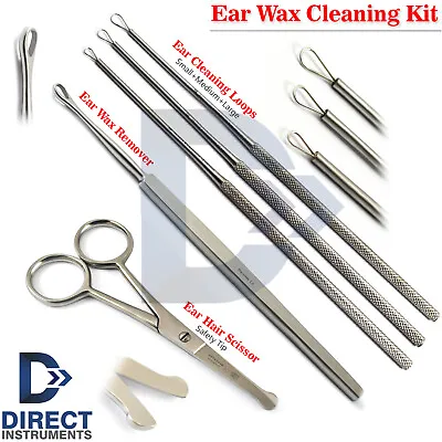 5Pcs Ear Wax Removal Kit Cleaner Ear Pick Curette Loop ENT Hair Remover Scissor • $14.89