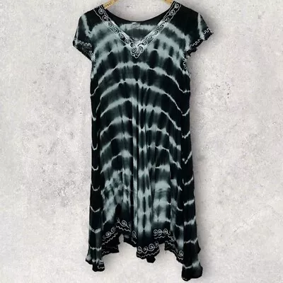 Shoreline Dress Size XL Tie Dye Boho Embroidered Mini Short Sleeve Rayon Beach • $21.85
