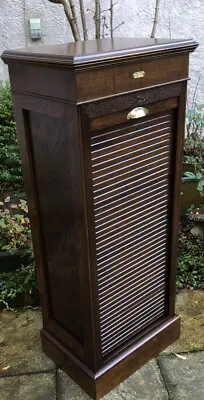 Outstanding Rare Tambour Oak Arts & Crafts Office Filing Cabinet Chest 9 Trays • £895