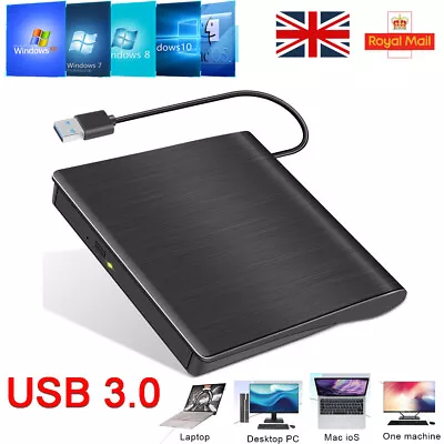 £15.99 • Buy External CD/DVD Drive USB 3.0 Portable Slim DVD/CD Rom Rewriter Burner Writer