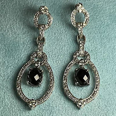 Jtv Oval Black Spinel With Round White Topaz Sterling Silver Earrings • $32