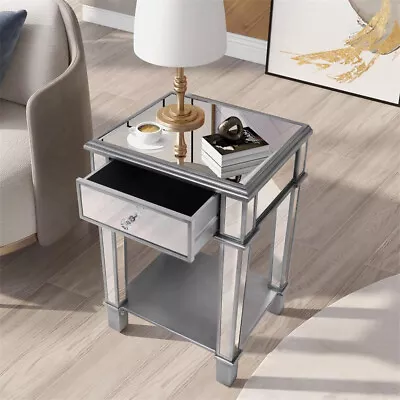 Venetian Mirrored Drawer Bedside Table Glass Side Nightstand Unit End LampTable • £107.93