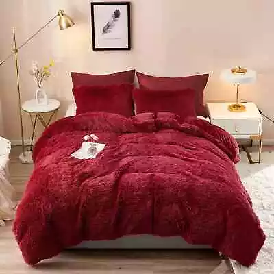 5PIECE Fluffy Plush Shaggy Duvet Cover Queen Faux Fur Fluffy Comforter Bed Sets • $70.99