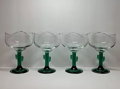 Cactus By Libbey Glass Margarita Glasses Forest Green StemClear Bowl Very Cool! • $7.99