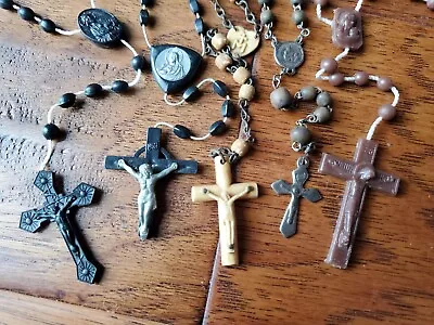 Vintage Catholic Rosary Beads Lot Of 5 Plastic Metal France Crucifix Necklaces • $20