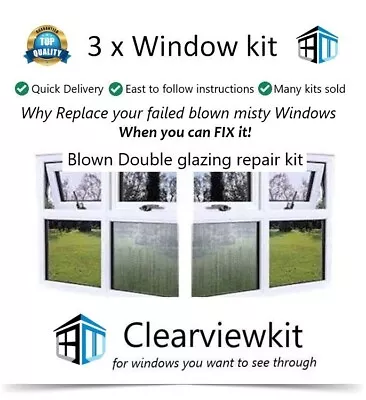 £16.90 • Buy 3 X Window Repair Kit - Fix Your Failed Double Glazing Window Clear Condensation