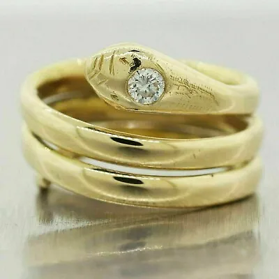 14kYellow Gold Silver Plated 1Ct Round Real Moissanite Vintage Estate Snake Ring • $154.97