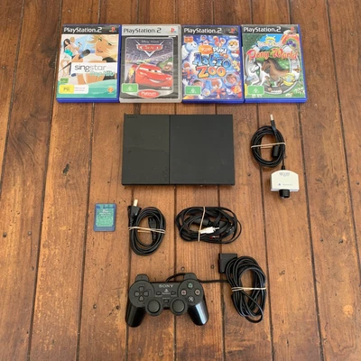 $144.95 • Buy PS2 Playstation 2 Black Slim Console Bundle 4 Games Controller Cables Eye Toy