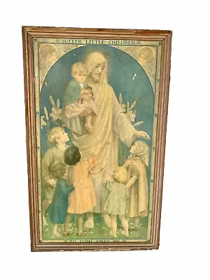 LG Antique Jesus Little Children Margaret W. Tarrant Medici Print 27” X 17” • $30.80