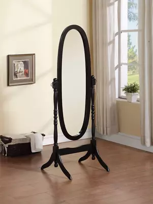 Wooden Cheval Floor Mirror Black Finish (Black) • $111.51