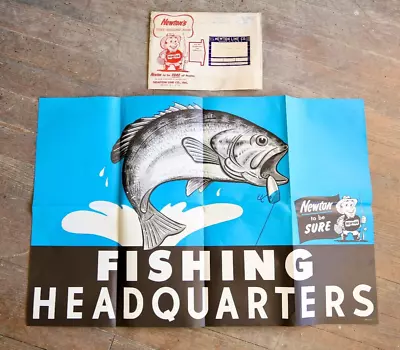 Vintage 1960 Newton Fishing Headquarters Store Display Window Sign Lures Hunting • $249.99