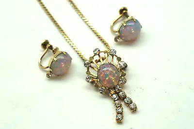 Vintage Van Dell Jewelry Set Necklace Earrings Pin 1/20 12k Gold Filled Opal  • $39.99