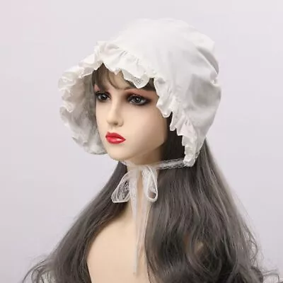 Retro Rococo Lolita Lady's Cap Maid Bonnet Cap Cosplay Headwear Cotton Lace Up • $18.99