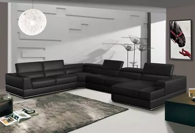 NEW Modern Living Room Furniture - Black Italian Leather Sectional Sofa Set IGW5 • $7895.91