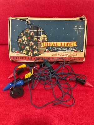 Antique Vintage MAZDA Real Light Colored Christmas Tree Lights W/ Pop Up Display • $40