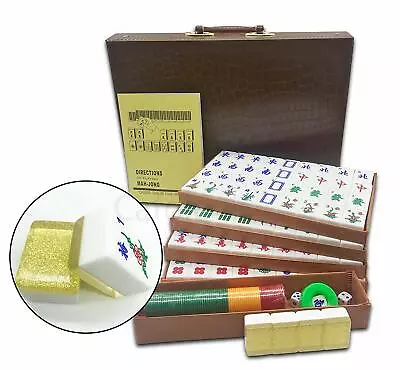 Chinese Mahjong Set X-Large 144 Golden Acrylic Color Tile 1.5  Tiles Mah-jongg • $65.99