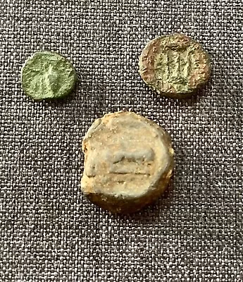 Ancient Greek And Roman: Two Small Greek Bronze Coins To ID And Roman Lead Seal • $22