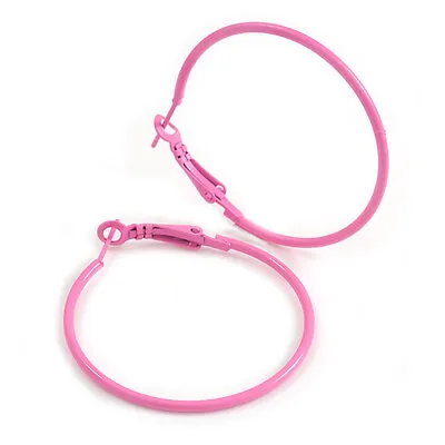 £7.90 • Buy 40mm D/ Pink Enamel Slim Hoop Earrings