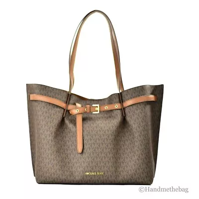 Michael Kors Emilia Large Brown Signature PVC East West Tote Bag Purse • $139