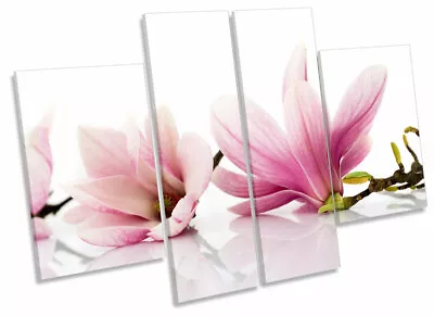 Floral Flowers Magnolia Pink Print CANVAS WALL ART Four Panel • $112.99