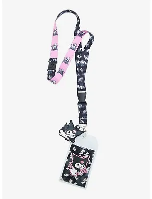 Sanrio Hello Kitty Kuromi Devil Enamel Charm Pink Black Lanyard ID Holder • $9.99