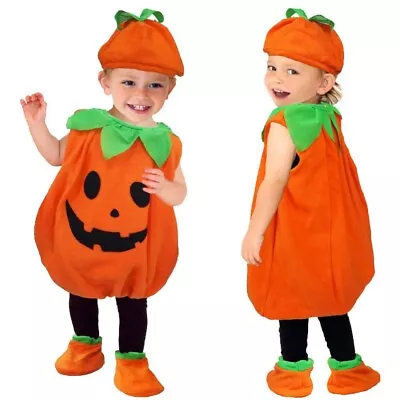 Halloween Baby Toddler 3pcs Pumpkin Outfit Sleeveless TopCapSocks Costume 0-3Y • $20.59