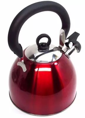 Red Stainless Steel Whistling Kettle 3L Stove Top Hob Kitchenware Tea Camping • £9.45