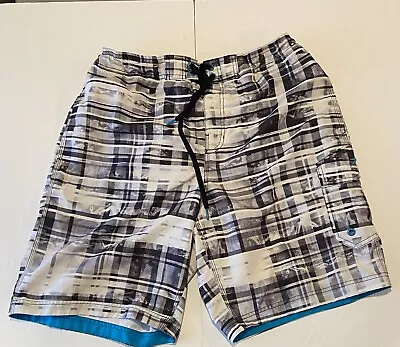 Speedo Swim Trunks Shorts White Black Men's LARGE Lined Beach Board Shorts • $18