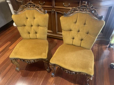 $250 • Buy Antique Italian Gold Velvet Lounge Chairs - Italian Rococo/Baroque Style