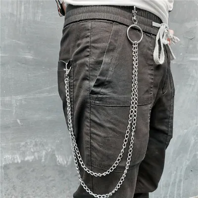 Men Double Link Metal Pants Wallet Chains Biker Trucker Punk Jean Key Chain • £5.78