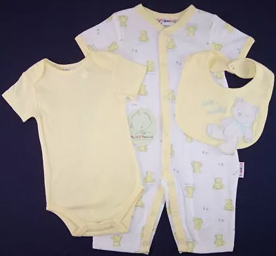 NWT Vitamins Unisex Infants 3 Pc Yellow Teddy Bear Layette Set 0-3M 3-6M 6-9M • $11.03