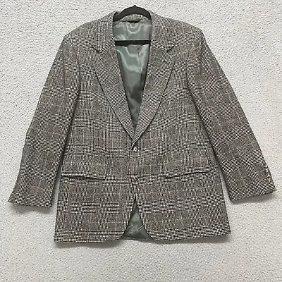 Bill Blass Blazer Mens 42 Gray Glen Plaid Camel Hair Two Button Vintage Made USA • $39.99