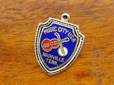 Vintage Silver MUSIC CITY USA NASHVILLE TENNESSEE GUITAR SHIELD Charm 3-16 • $16.95