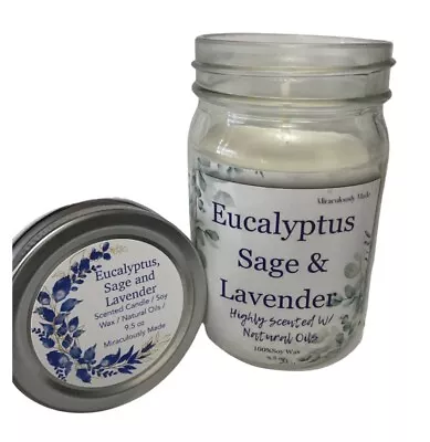 Stress Relief-Eucalyptus -Sage&Lavender -2 Wicks 9.5 Ozhighly Scented Candle Soy • $6.50
