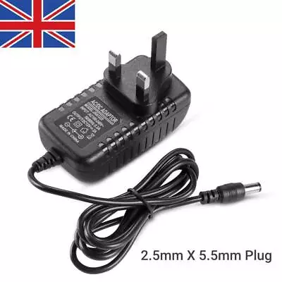 Power Supply Adapter 100-240V AC To DC 12Volt Power Supply 5.5mm X 2.5MM UK Plug • £4.68