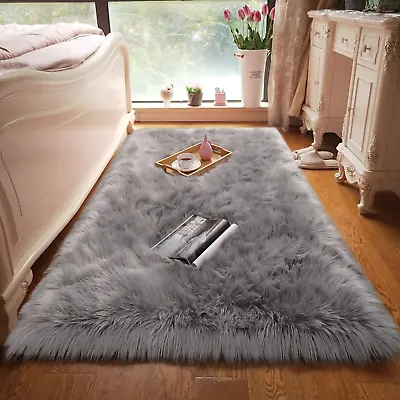 Rectangle Fluffy Faux Sheepskin Shag Area Rug Soft Carpet In Many Colors+ Sizes • $30.59