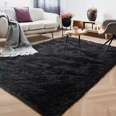 Black Rug For Bedroom Area Rug 4x6 Feet Throw Rugs With Rubber Backing Washable✅ • $24.20