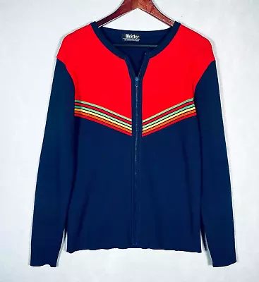 Vintage Meister Full Zip Wool Sweater Mens M Multicolor Knit Retro • $29.89