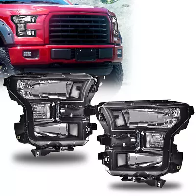 Fit For 15-17 Ford F150 Black Housing Headlights Clear Head Lamps Left+Right • $98.49