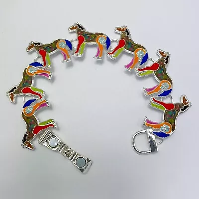 Silver Tone Metal Multi Colored Animal Horse Mustang Linked Bangle Bracelet • $11.99