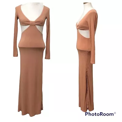Dee Elly Ribbed Cutout Thigh High Slit Peach Maxi Dress • $29