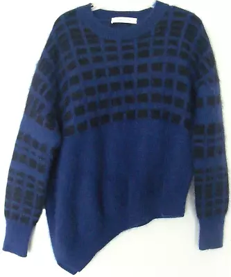Scanlan Theodore ANGORA JUMPER Fluffy Knit Angled Hem Blue & Black ~ Women Sz M • $87.35