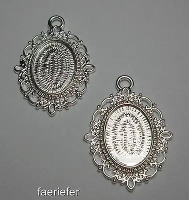 £5.95 • Buy 10 Silver Plated Oval Setting Pendant Tray Bezels 18 X 13 Mm Jewellery Making