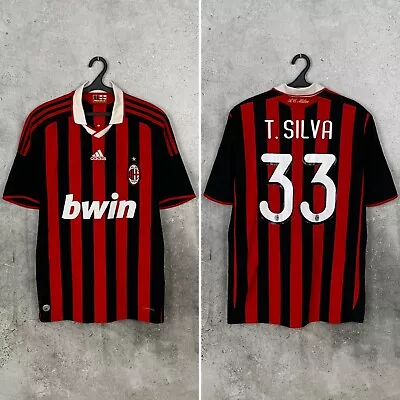 Ac Milan 2009 2010 Home Football Shirt #33 Thiago Silva Adidas Jersey Size L • £119.99